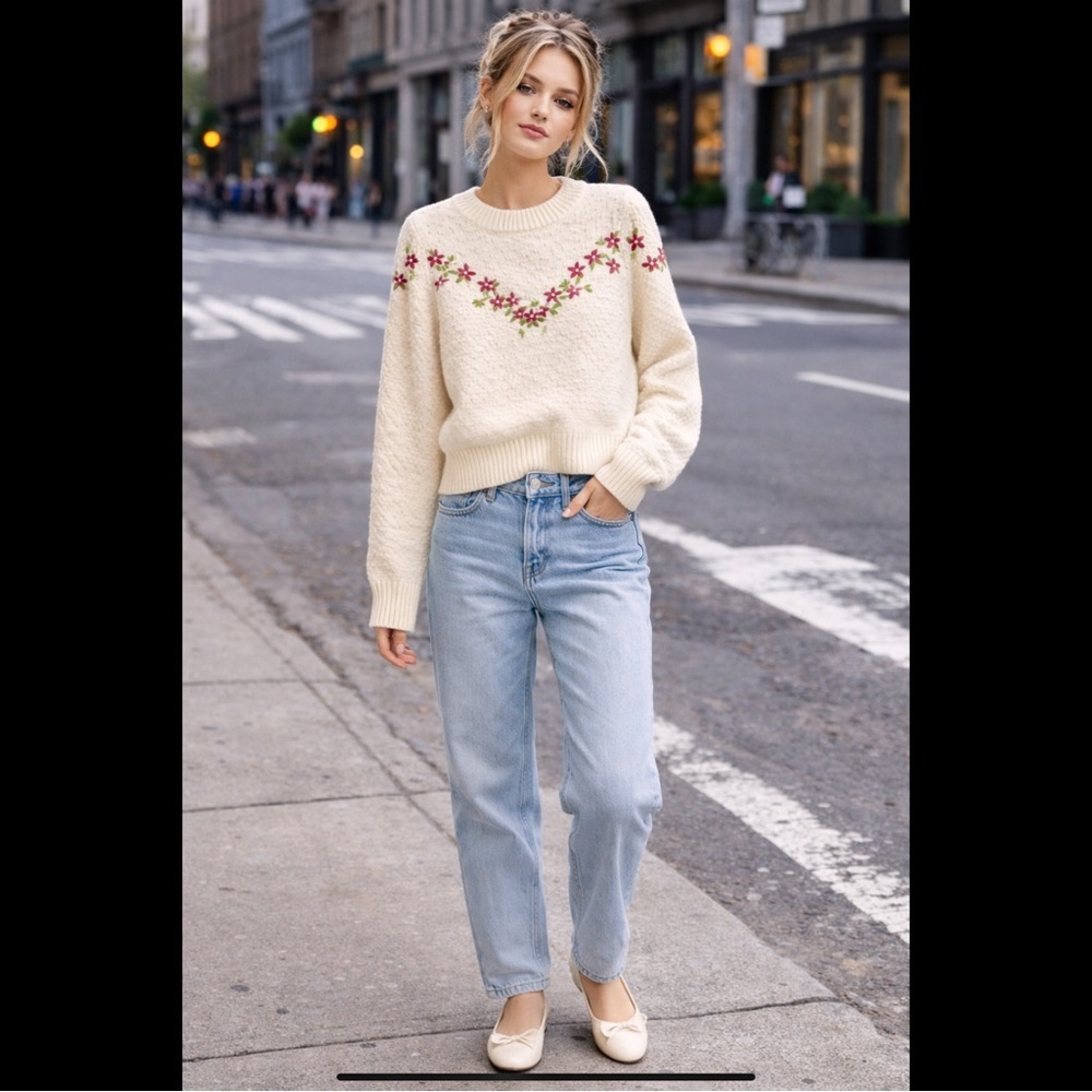 Lulus XS Cream Embroidered Floral Coquette Sweater Cottagecore - Picture 16 of 16